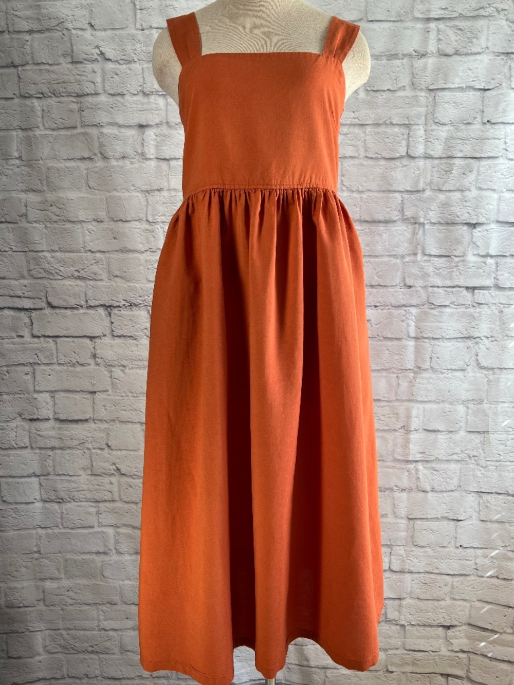 Uniqlo Linen Blend Dress Rust Orange Size L
